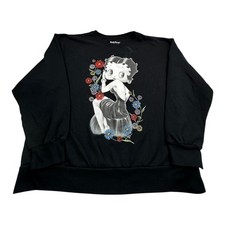 Betty Boop Sweatshirt Black Graphic Print Crew Neck Long Sleeve Women XL
