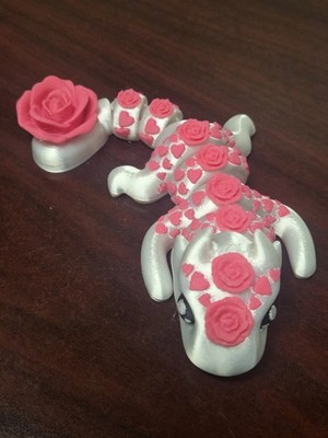 3d Printed Articulated Rose Dragon, Pink And White, Valentine Day Gift