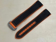 20mm Premium Rubber/Nylon Orange Black Strap For Omega Watches Planet Ocean 300m