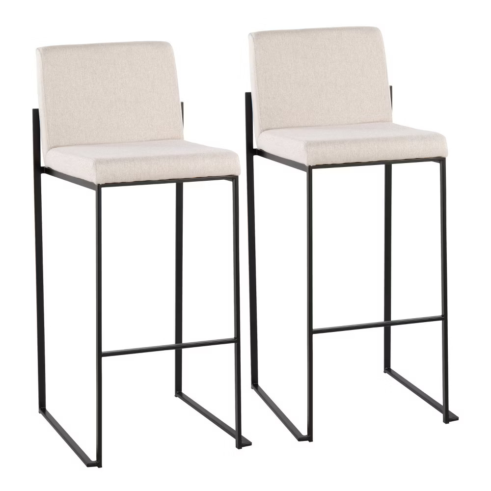 Set of 2 FujiHB PolyesterSteel Barstools BlackBeige - LumiSource Upholstered 33190₽