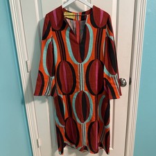 VTG Philippa 1970 Colorful Linen Maxi Dress Kaftan Size 42 Italian