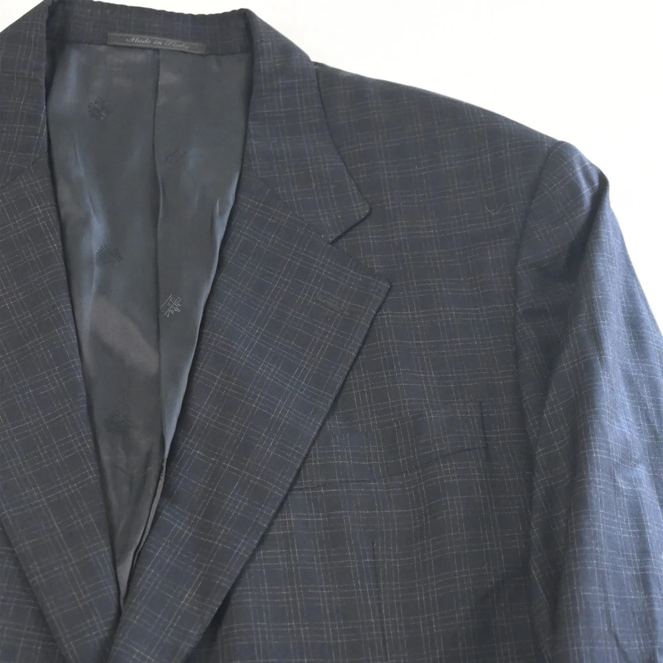 Terno Ginluca Isaia Napoli 44R 34x30 preto xadrez janela lã superfina Itália - Imagem 3 de 4