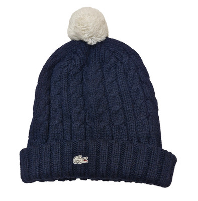 Lacoste L!VE Beanie Hat Navy Blue Alpaca Wool Blend Cable Knit Peru NWOT Unisex
