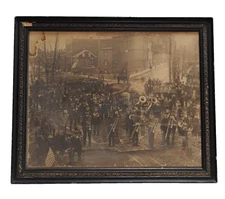 Antique Early 1900s Street Parade Marching Band  Photograph 19X23