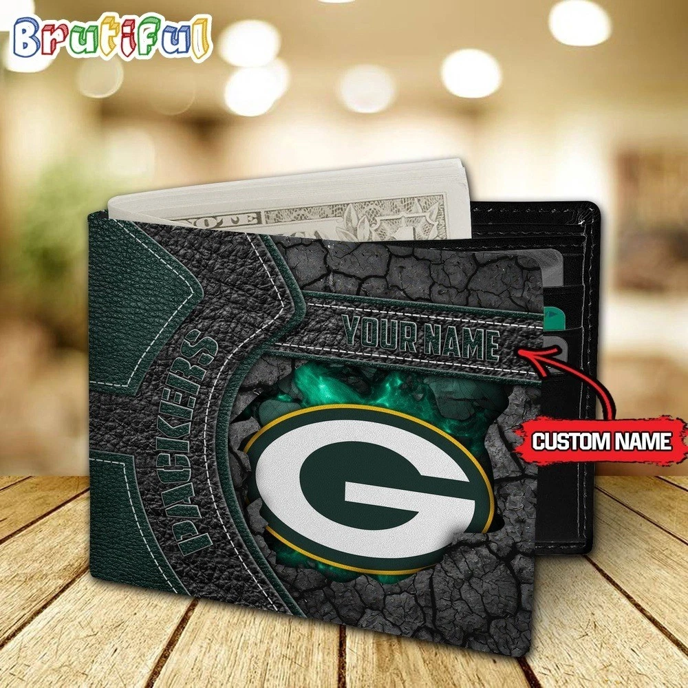 Personalized Green Bay Football Packerss Team Men's Leather Wallet Gift For Him