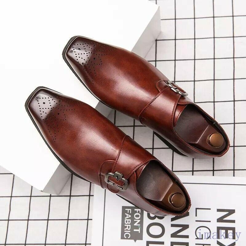 SAOLA Scarpe uomo eleganti formali business slip on punta quadrata fibbia taglie forti