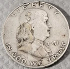 1951-D, 1952 D, 1953 D, 1954 D 90% Silver Franklin Half Dollars