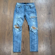 Amiri Jeans Mens 34 Blue Denim Pants Mens MX1 Distressed Skinny Stretch Pockets