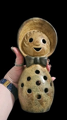 Vintage PWF Primitive Pottery Pilgram Woman Tea Light Candle Lantern Holder