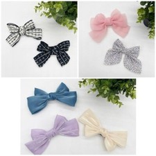 Girls Large Bow Hair Clips French Barettes Set of 7 handmade