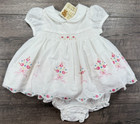 Baby Girl Clothes New Vintage George 0-3 Month 2pc White Pink Flower Puffy Dress