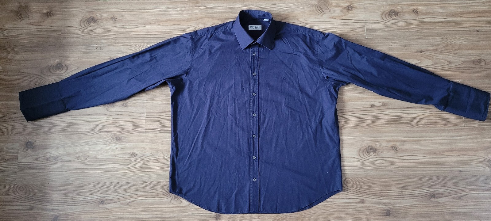 Camicia vintage Yves Saint Laurent YSL blu scuro taglia 46 18 2XL doppio polsino