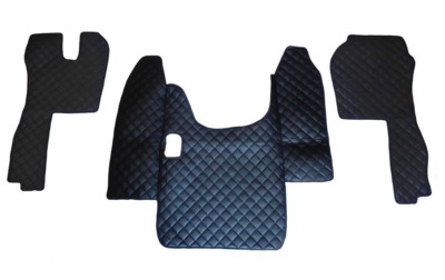 Black Eco Leather Floor Mats for Scania R 2004/12 Manual Transmission LHD Set of 3