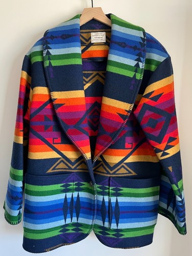 Vintage Pendleton Wool Blanket Wrap Jacket Aztec Southwestern Cardigan Tunic