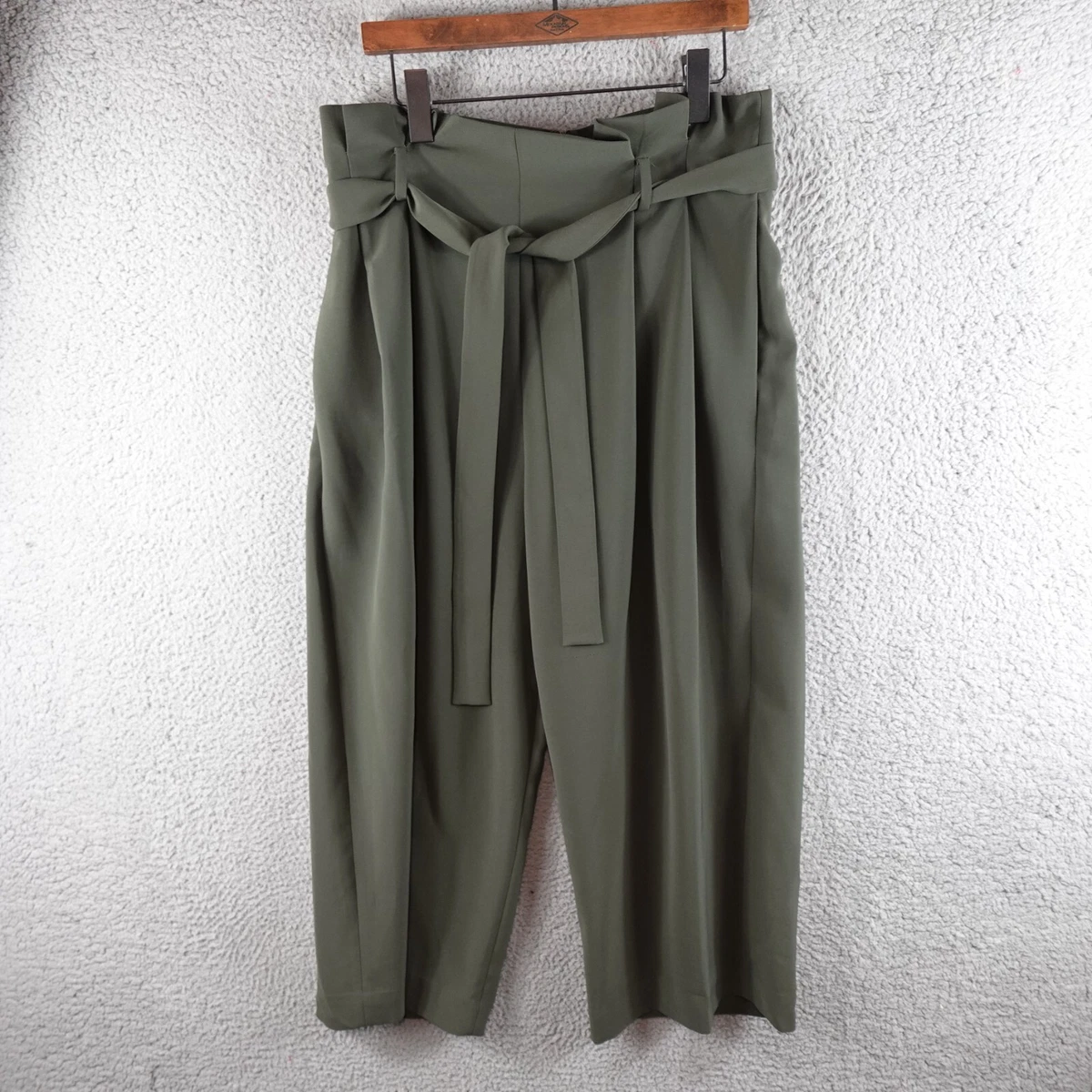 COS Womens Pants 44 Green Wide Leg High Rise Crop Belt Zip Corporate Work Career