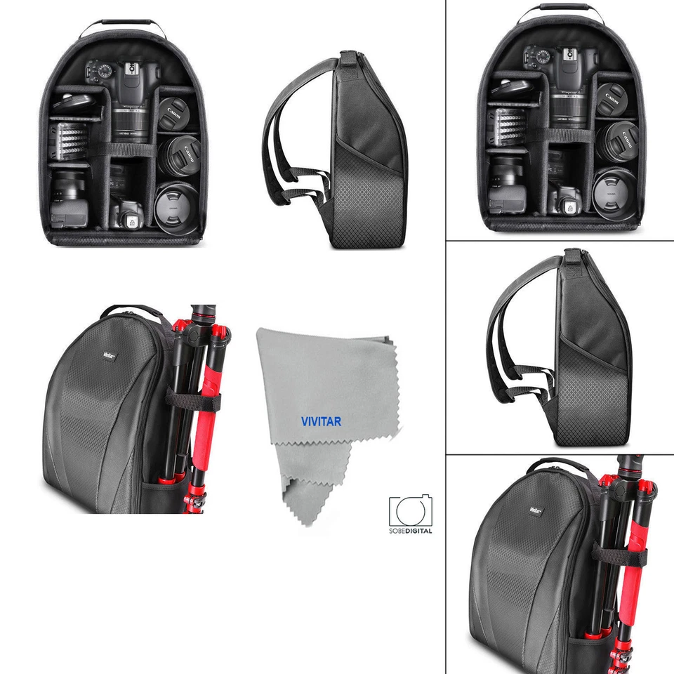 VIVITAR LARGE BACKPACK BAG + REMOTE FOR CANON EOS REBELT1 T2 T3 XS XSI XT XTI T5 - Image 3 of 4