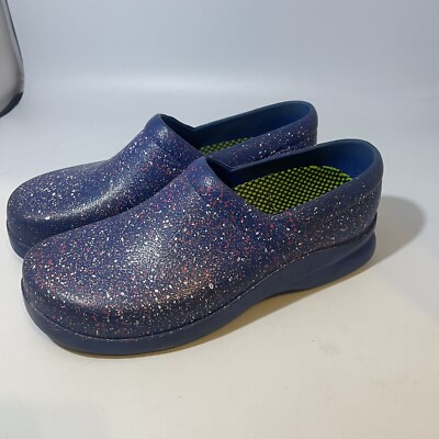 Klogs Blue Confetti Paint Splatter Slip On Casual Clogs Slip Resistant Womens 10