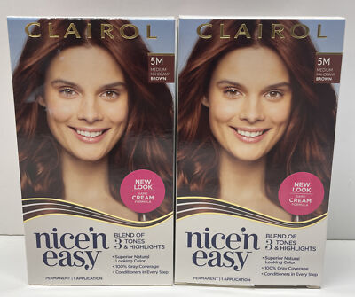 Lot of 2 Clairol Nice'n Easy 5M MEDIUM Mahogany BROWN Permanent Hair Color Dye