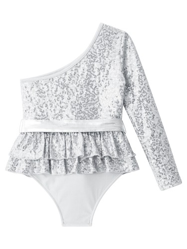 Costume tutina balletto paillettes obliqua danza body lucida bambina ragazza - Foto 35 di 48