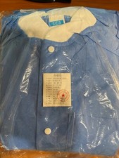 Disposable Knit Cuff  Collar Lab Coats without Pockets L size 10 pcs