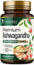Organic Ashwagandha Capsules 2100mg Supplement w/ Black Pepper Root Powder