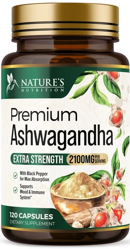 Organic Ashwagandha 2100mg Capsules w/ Black Pepper Root Supplement