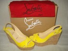 100% AUTH NEW WOMEN LOUBOUTIN REINE LIEGE YELLOW SUEDE 120 WEDGE SANDALS US 10 — photo 2