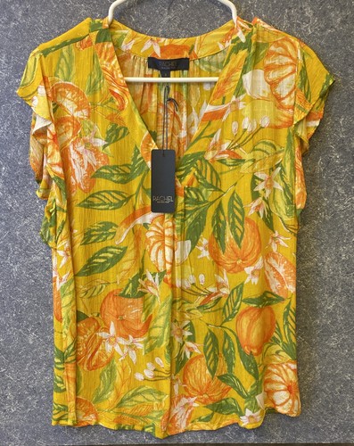 Rachel Roy Harvest Flutter Sleeve Top Colorful Floral Print Women's Small