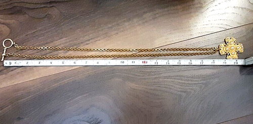 Vintage Faux Pearl Matte Gold Gilt Maltese Cross Couture Necklace - Picture 16 of 16