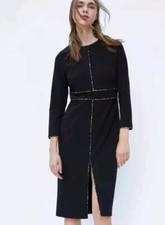 ZARA Black  DRESS WITH ANIMAL PRINT PIPED SEAMS Size Medium 