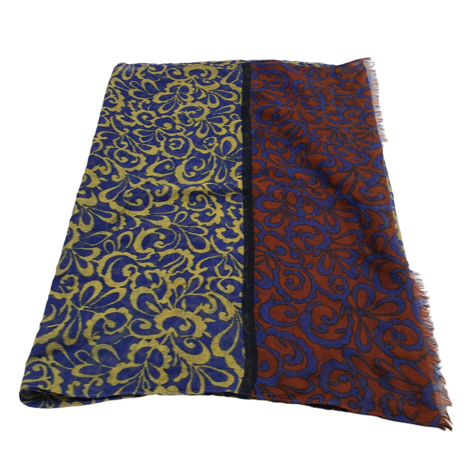 Women's Scarf Blue Gold Floral Soft Sheer Fringe 22/7… Gem