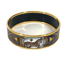 Hermes Dressed Horse Bangle Bracelet Enamel GM Cloisonne Ware Black Woman w/Box