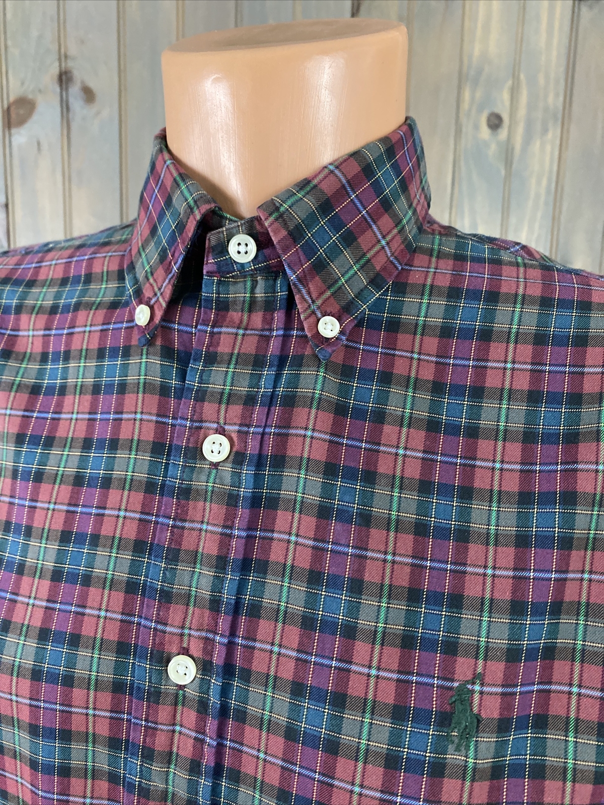 POLO RALPH LAUREN L S MANICA LUNGA camicia bottoni PLAID check taglia media PONY