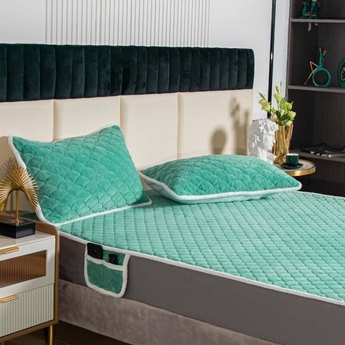 Thicken Velvet Quilted Bed Cover Quick Warm Coral Fleece Quilting Mattress Cover - Picture 17 of 33