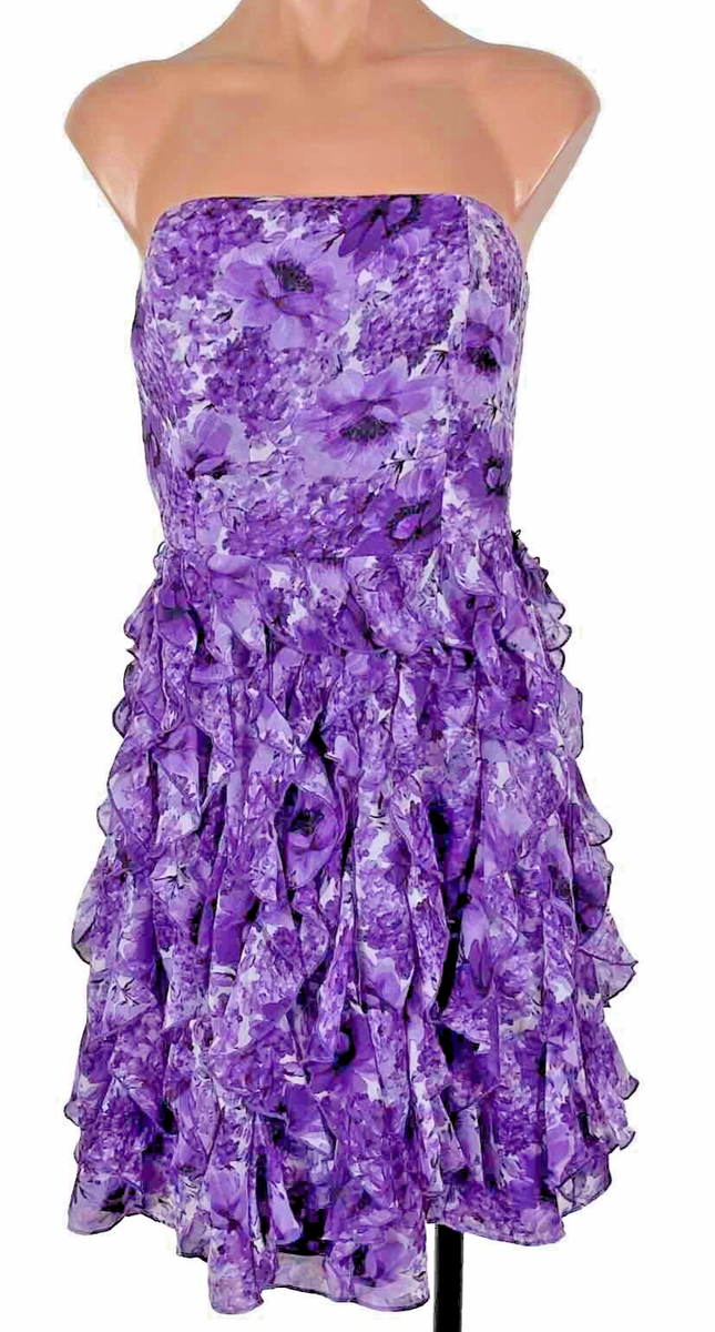 パーティードレス Strapless Green Purple Print Party Dress White House Black Market Purple Floral Strapless Dress 4