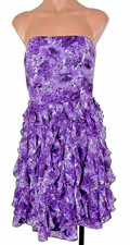 White House Black Market Purple Floral Strapless Dress 4 Tiered Ruffle WHBM