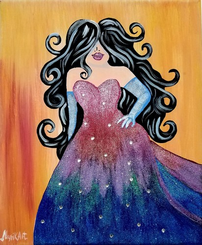 Woman Acrylic Art Original Painting On Canvas Glitter Hand Painted