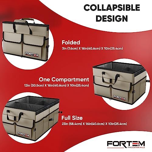 Car Trunk Organizer, Collapsible Multi Compartment Car Large 65L Beige - Picture 7 of 8