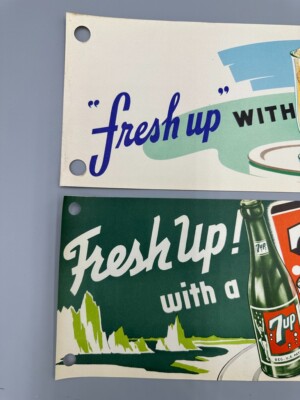 2 1948 7UP Soda ICE CREAM FLOAT Paper Banner SIGN Vintage Fountain