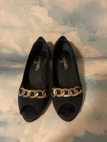 Chanel Peep Toe Shoes Quilted/Canvas 37.5 - Picture 2 of 10