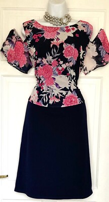 ATEMBERAUBENDES DAMEN TOGETHER WUNDERSCHÖNES BLUMEN OVERLAY KLEID GR. 18 NEU