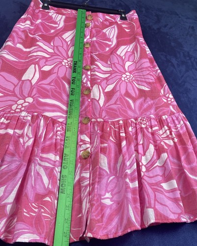 Mlle Gabrielle Skirt Sz L. Pink Floral Button Front Midi Retro Look - Picture 5 of 9