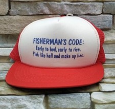 Vtg Fisherman's Code: Early To Bed Early To Rise Snapback Trucker Hat Cap Funny