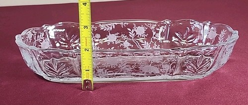 Klarglas geätzt Fostoria Barock Chintz Sellerie oder Relish längliche Schale Vintage - Bild 7 von 9