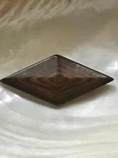 Estate Handmade Large Diamond Shaped Trapezoid Carved Wood Wooden Pin Brooch –