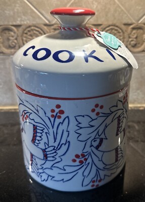 Anthropologie Molly Hatch FLOURISH Cookie Canister Jar Bird Red White Blue
