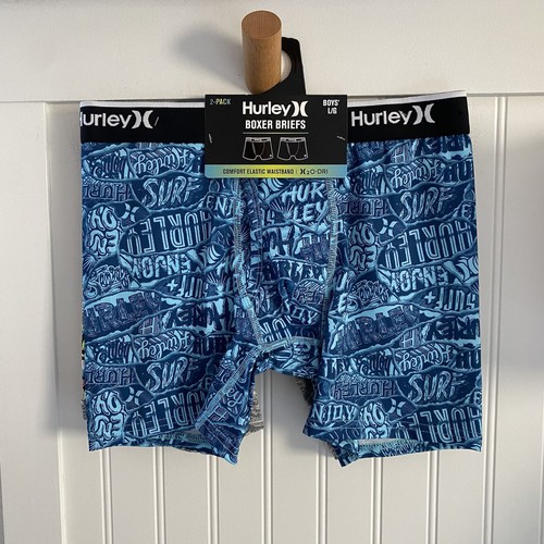 Hurley Boys Teens Boxer Briefs 2-Pack H2O-Dri Underwear M, L, XL Shark & Logo