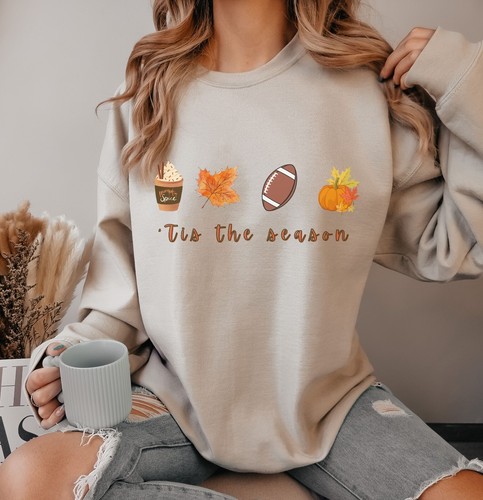 Fall "'Tis the Season" Crewneck, Autumn, Pumpkin, Football Cute sweatshirt - 第 1/58 張圖片