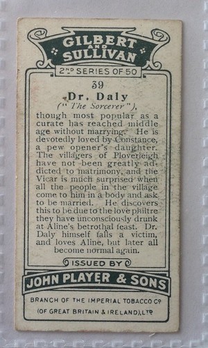 Dr Daly The Sorcerer Gilbert and Sullivan 1927 John Player Card (B75) - Picture 2 of 2