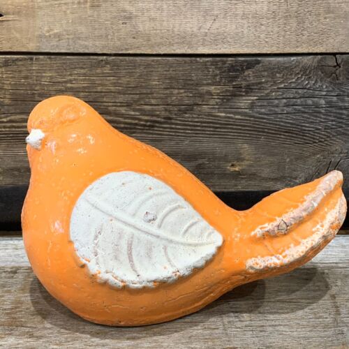 Yard Art, Clay Bird, Orange, 8.5" x 6" x 5"
